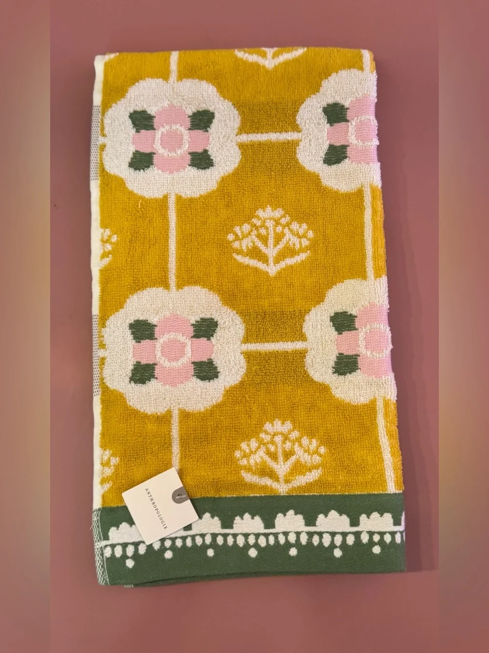 Anthropologie Flora Cotton Woven Floral Bath Towel and Hand Towel